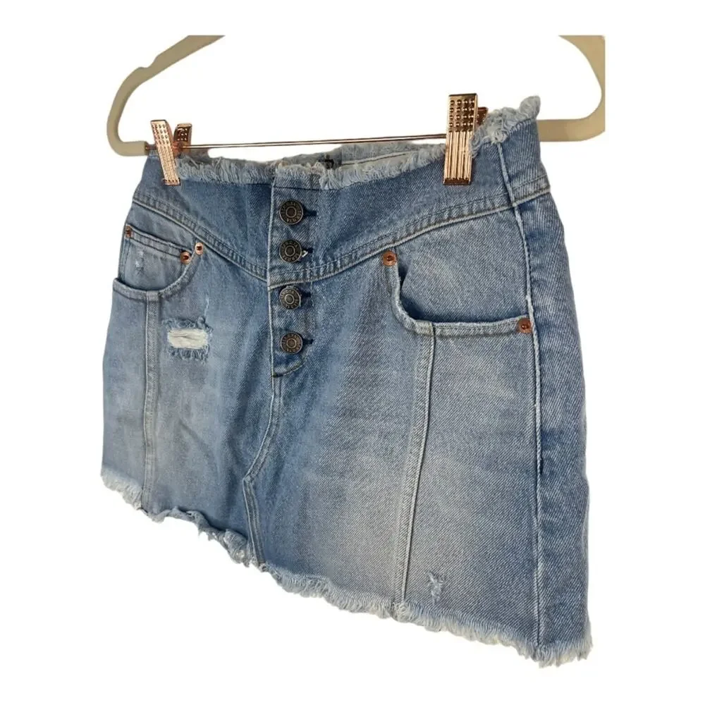 SER.O.YA Keenan Skirt Denim Distressed Raw Hem Y2K Summer Spring 100% Cotton 25